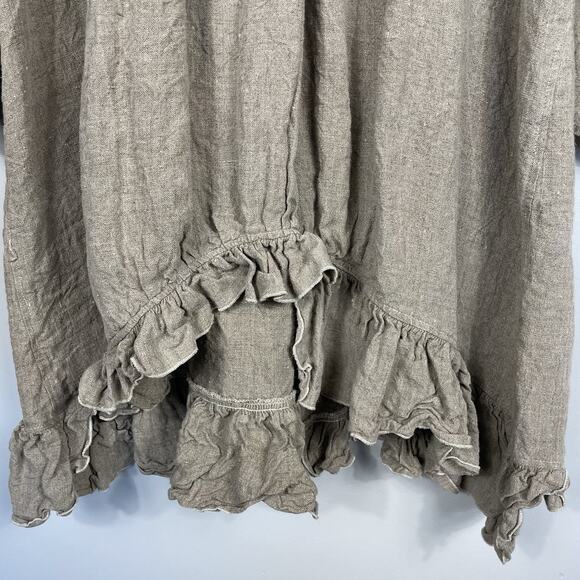 Vtg Magnolia Pearl Linen Ruffle Coat Duster Size M Oatmeal Boho Prairie Jacket - Picture 11 of 12